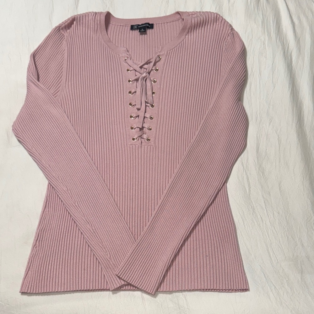 I.N.C. Women's Pink Lace-Up Ribbed Top